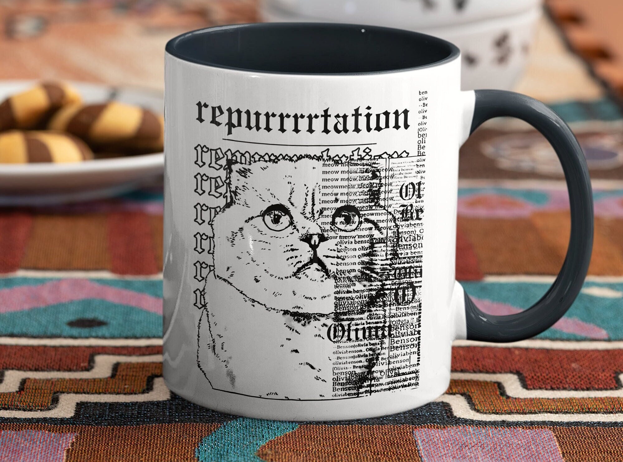 Discover Repurrtation Cat Mug, Karmaa Is A Cat Mug, Cat Lover, Music Album Inspired Mug