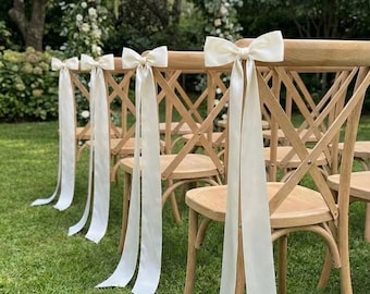 Pre-Tied Satin Wedding Chair Bow, 50mm Ribbon, Elegant Chair Decor for Wedding Ceremony & Reception