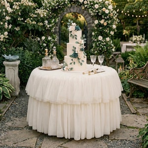 Nappe ronde à volants superposés - Nappe romantique superposée pour mariage, shower de mariage, décoration de fête