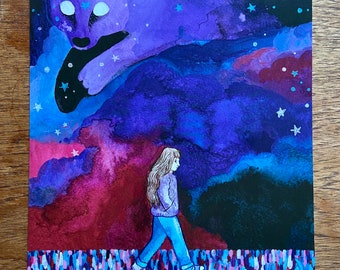 The Wilds A4 Digital Print - Girl and Bear in the Night Sky