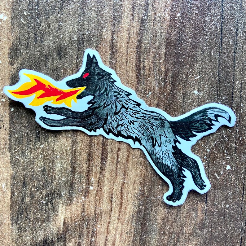 Fire-Breathing Black Dog Vinyl Sticker image 1