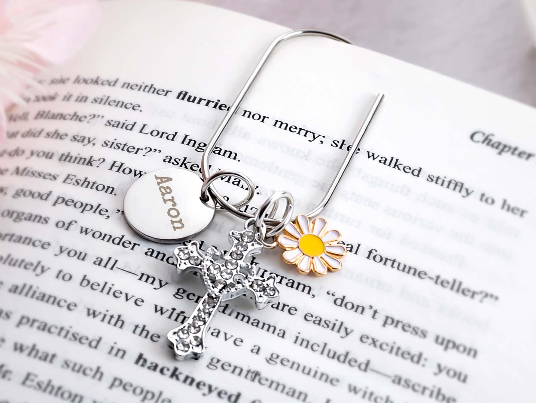 Personalized Engraved Mini Paper Clip With Metal Cross and Daisy Charm ...