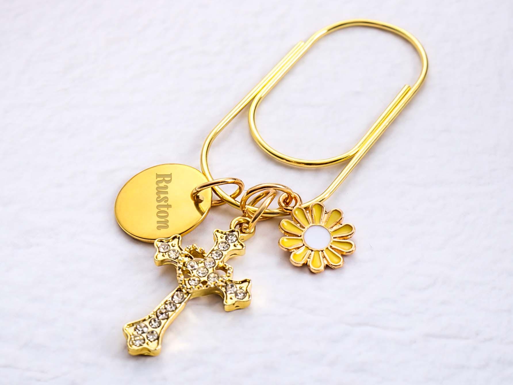 Personalized Engraved Mini Paper Clip With Metal Cross and Daisy Charm ...