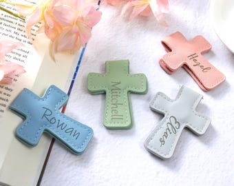 Personalized Cross Leather Magnetic Bookmark, Customized Engraved Reader Gift