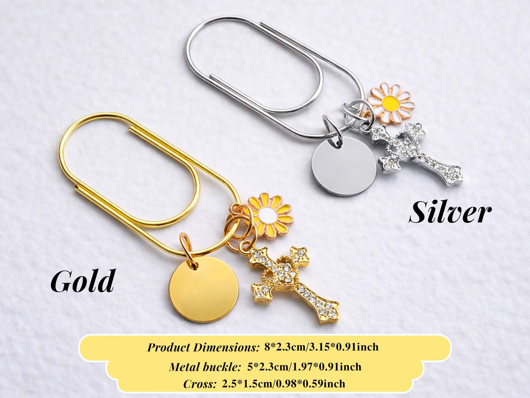 Personalized Engraved Mini Paper Clip With Metal Cross and Daisy Charm ...