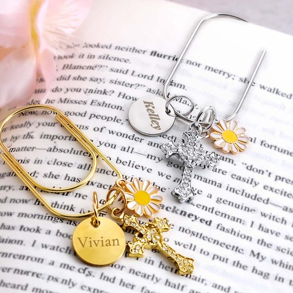 Custom Mini Initial Paper Clip: Cross, Daisy, Planner Accessory