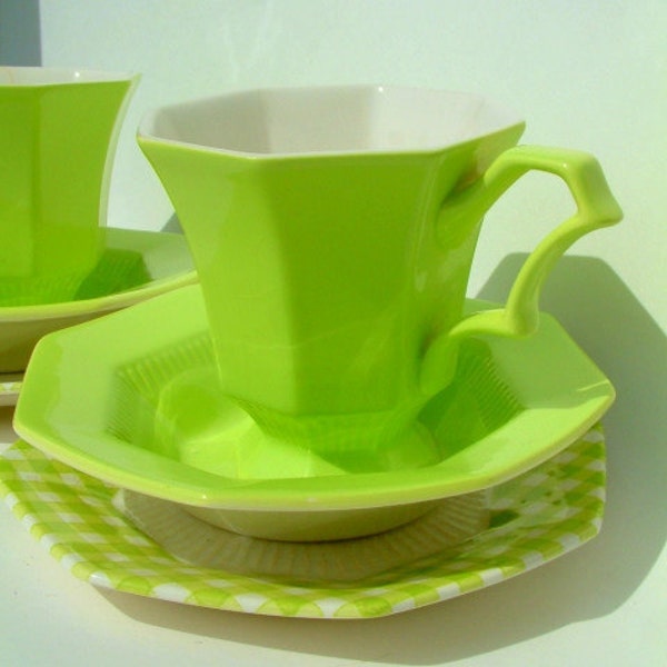 Custom Listing For Claudia Haas - Lime Green Retro Ceramic Tea Cup Set