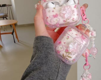 Bow Tie Floral Pattern AirPods 1/2/3/4/Pro/Pro2 Case with Charm