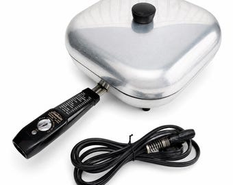 Vintage Sunbeam FP-10A Electric Fry Pan Skillet with Lid & Original Heat Control | Mid Century Aluminum Kitchen Appliance