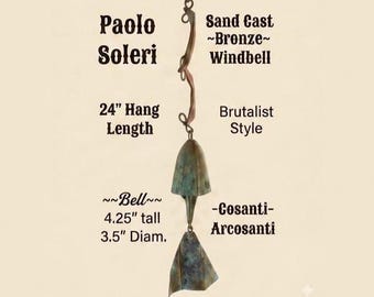 Vintage Paolo Soleri Cast Bronze Wind Bell | Arcosanti Artisan Wind Chime | Signed Bronze Garden Bell | Mid Century Modern Outdoor Sculpture
