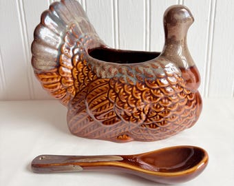Vintage geglazuurde keramische kalkoenjuskom, cranberry- of snoepschotel Thanksgiving-decor