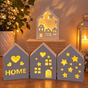 Cast ceramic illuminated house with string lights | sold individually | decorative house | light house | cozy home decor