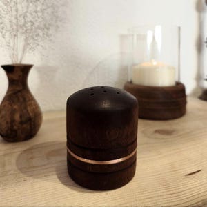 Saleron artisanal en bois d'acajou et cuivre pur - Décoration de cuisine rustique - Cadeau d'hôtesse original