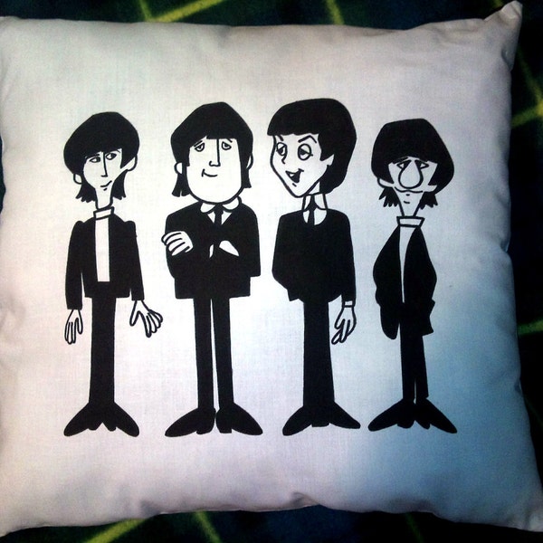 Hand-drawn, hand-made cotton Beatles cartoon cushion