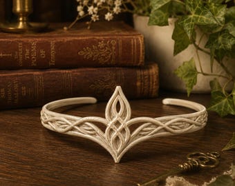Silver Elven Crown, Leaf Vine Circlet, Fantasy Elf Queen Headpiece, Renaissance Faire Tiara, Woodland Fae Crown