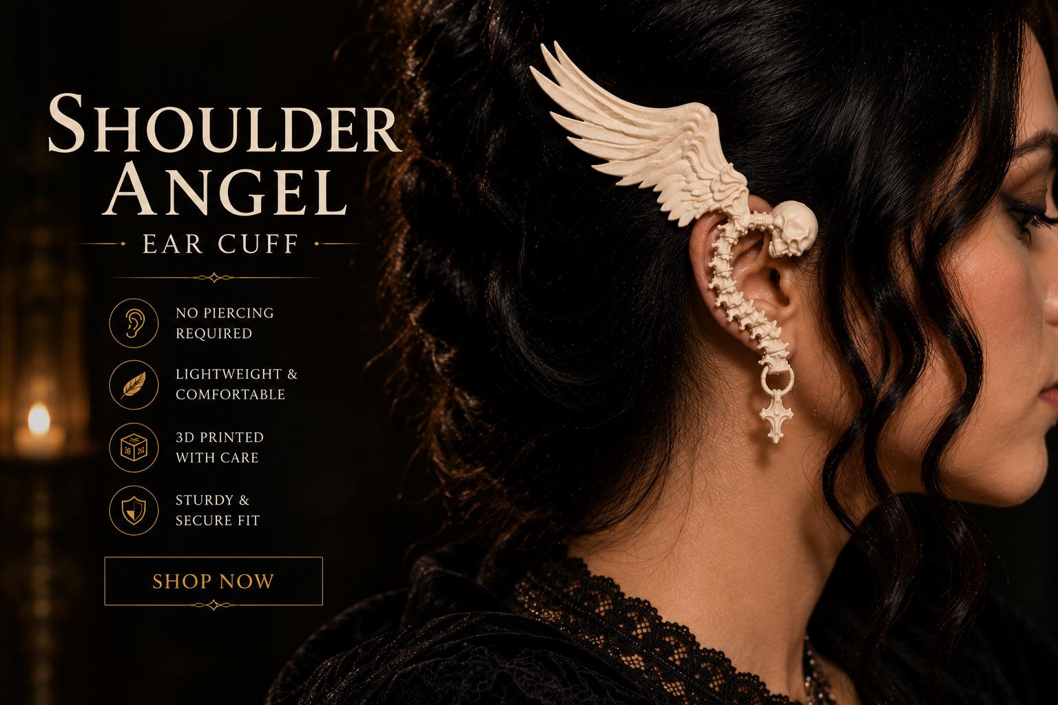 3D Printed Winged Skeleton Ear Cuff | Gothic Fantasy Ear Wrap, No ...