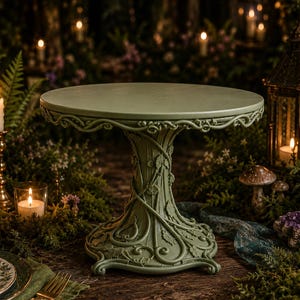 Enchanted Forest Cake Stand, Fantasy Wedding Cake Pedestal, Woodland Dessert Display, Fairy Party Decor, Cottagecore Table Centerpiece Forest Green