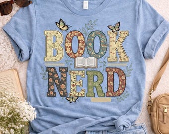 Book Nerd Floral Patchwork Graphic Tee, Cottagecore Literary Shirt