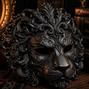 Black Lion Masquerade Mask, Gothic Lion Mask, 3D Printed Fantasy Mask, Renaissance Faire Photo Prop, DIY Costume Mask Base image 5