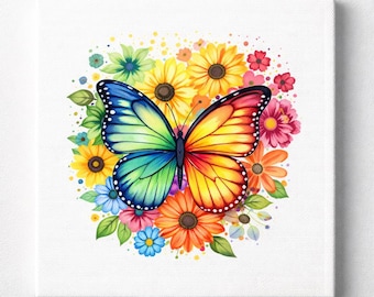 Butterfly Floral Canvas Art | Colorful Botanical Decor, Nature Gift