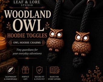 Waldeulen-Hoodie-Knebelknöpfe, Eulen-Hoodie-Anhänger, 3D-gedruckte Kordelendkappen, Hexen-Hoodie-Accessoires, Geschenk für Bücherliebhaber