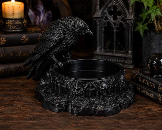 Raven Cathedral Catchall Bowl, Gothic Jewelry Dish, AirPods Holder, Witchy Altar Bowl, Fantasy Desk Organizer, 3D Printed Decor