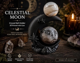 Crescent Moon Crystal Ball Stand, Witchy Orb Holder, Gothic Moon Shelf Decor, 3D Printed Crystal Sphere Display, Altar Decor