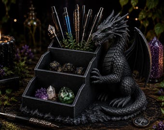 Dragon Desk Organizer, 3D Printed Fantasy Pen Holder, Gothic Desk Storage, RPG Dice Organizer, Witchy Office Decor, Gamer Gift