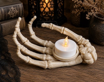 Skeleton Hand Tea Light Holder, Gothic Candle Holder, Bone Hand Decor, Halloween Shelf Decor, Witchy Altar Decor, 3D Printed