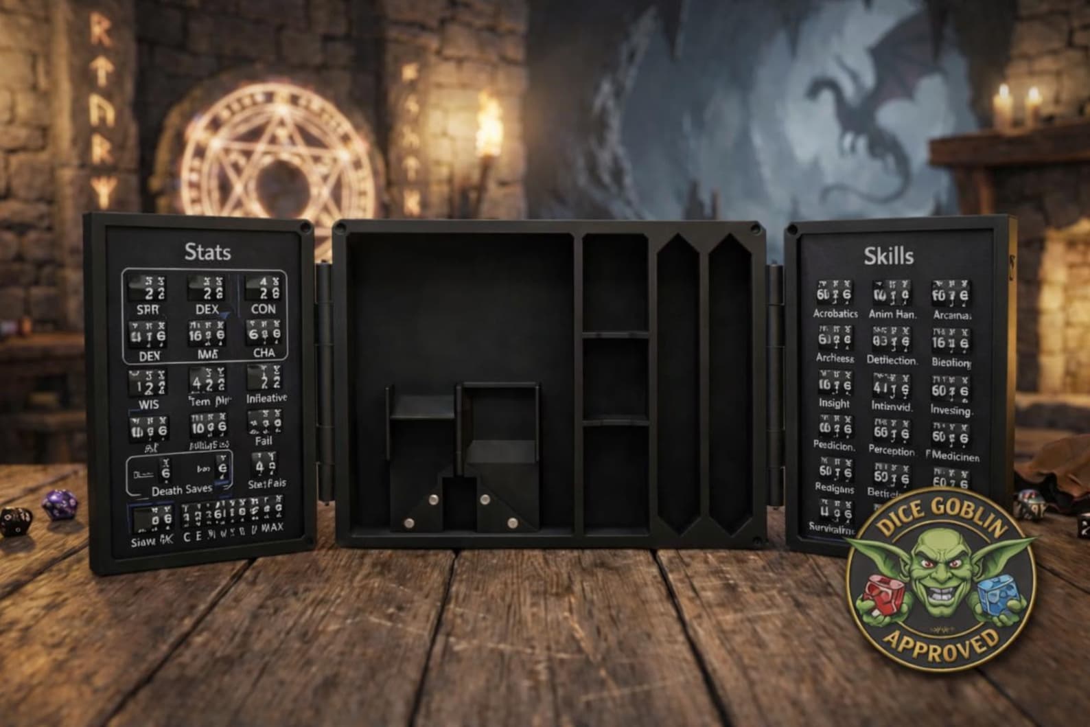 Handcrafted RPG Dice Vault | Stat Tracker, Folding Tower - Etsy