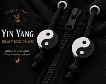 Yin Yang Drawstring Charms, 3D Printed Hoodie Cord Ends, Black White Balance Beads, Mystical Zipper Pulls, Goth Bag Charms Pair