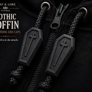 Gothic Coffin Drawstring End Caps, Vampire Hoodie Cord Ends, 3D Printed Lace Locks for Hoodie Corset Cloak Bag, Goth Accessories Pair