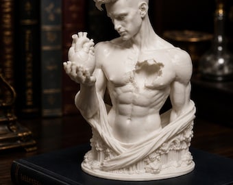The Heart He Carried Bust Sculpture, Dark Academia Decor, Gothic Romance Statue, Anatomical Heart Art, Bookish Shelf Decor, 3D Printed