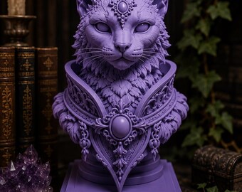 Cathedral Guardian Lynx Bust, 3D Printed Mystic Cat Statue, Veilwalker Fantasy Decor, Witchy Library Shelf Art