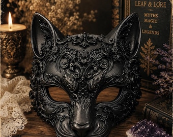 Black Cat Masquerade Mask, Gothic Cat Photo Prop, Decorative 3D Printed Cat Mask, DIY Costume Base, Fantasy Shelf Display