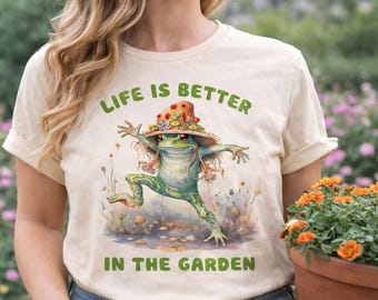 Frog Garden T-Shirt, Funny Cottagecore Tee, Gift for Gardeners