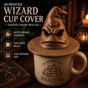 Sorting Hat Cup Cover, Wizard Coffee Mug Lid, Fantasy Drink Cover, Book Lover Gift, Magical Kitchen Decor, Cozy Reader Gift