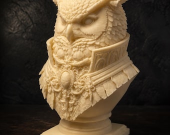 Cathedral Guardian Owl Bust | Fantasy Owl Statue | 3D Printed Gothic Library Decor | Owl Shelf Art Gift