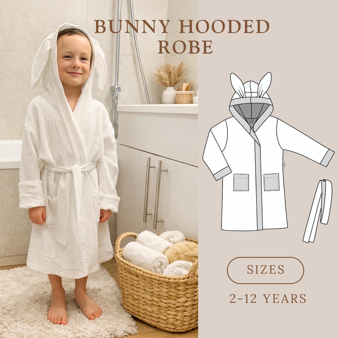 Basic Hooded Robe Pattern Easy Kids Hooded Robe Pattern | Bathrobe Sewing Pattern PDF | Beginner ...