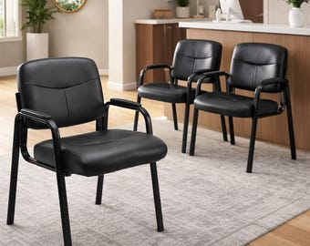 Black Guest Chair  Waiting Room Reception Office Chair Set of two Padded Armrest Lobby Seating Chairs