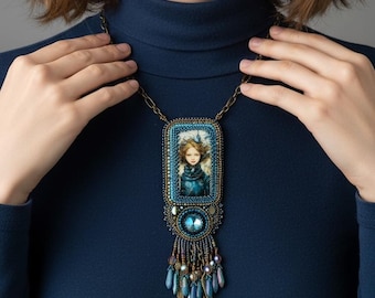 Blue Bird | 18inch necklace | Gift for Her | One of A Kind Beaded Necklace