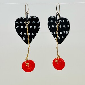 Black and white heart earrings
