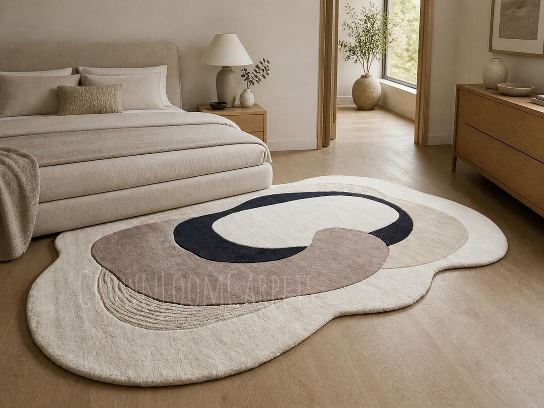 Hand Tufted Abstract Rug, Organic Shape Wool Area Rug, Modern ...
