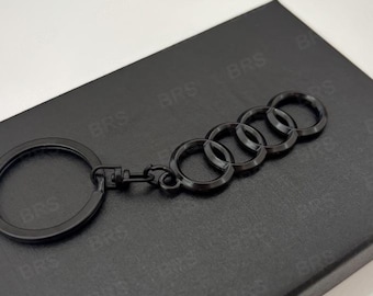 Audi 4-Ring Keyring, Full Black Metal – Gift for Audi A3 A4 Q5 RS