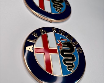 Set of 2 Gold Alfa Romeo Emblems 74mm – Giulietta MiTo 147 159 Trunk and Hood Logo