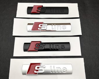 Set of 2 Audi S Line 3D Sticker Badges – Trunk Emblem, Matte Black Chrome
