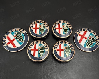 Alfa Romeo Gold Pack – 2 Hood and Trunk Emblems 74mm + 4 Hubcaps 60mm