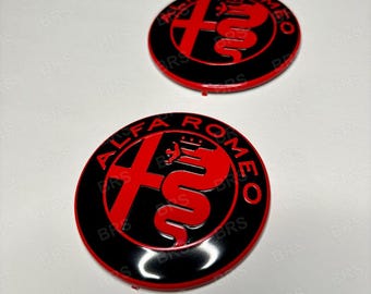 2x Alfa Romeo Red and Black Emblem 74mm Badge Logo Hood Trunk Sticker New FR