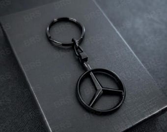 Mercedes Full Black Metal Keyring – Gloss Black Star C E S AMG Class