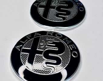 2x Alfa Romeo Emblem Black Silver 74mm Badge Logo Hood Trunk Sticker New FR